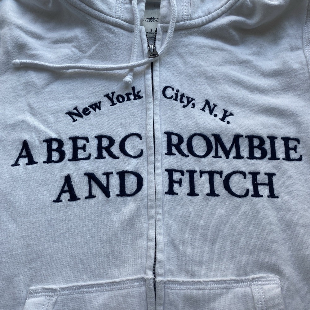 Y2K Abercrombie & Fitch White Logo Zip Up Hoodie Size Small 1444 - Picture 3 of 6